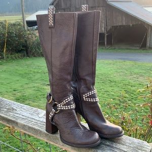 chunky Leather Spain Heels Platforms Harness Boots